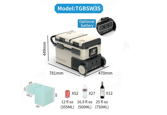 Автохолодильник компрессорный Alpicool TGBSW35 (LG). 38 литров. Двухкамерный. До -20℃. (12, 24, 220 вольт)