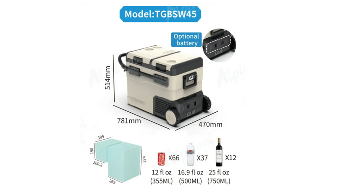 Автохолодильник компрессорный Alpicool TGBSW45 (LG). 47 литров. Двухкамерный. До -20℃. (12, 24, 220 вольт)
